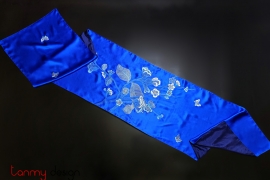 Blue silk scarf hand-embroidered with orchids 40*200 cm
